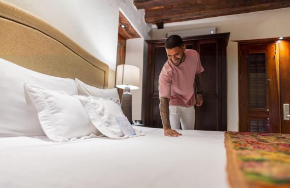 Customer checking king bed